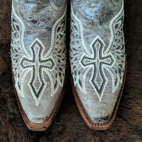 CORRAL A1241 distressed taupe/black winged cross black sequins cowgirl boots 7.5 - Picture 12 of 16